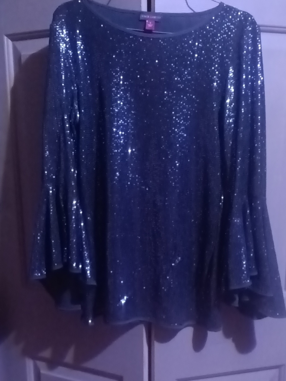 Vince Camuto Black Sequin Bell-Sleeve Top